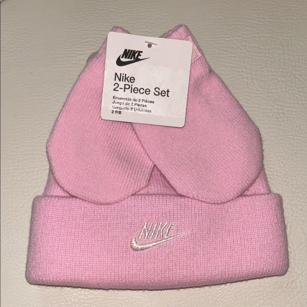 Nike Soft Pink Infant Hat and Mittens